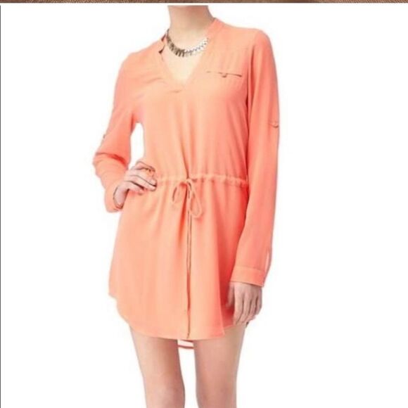 Naked Zebra, Blush Tie Waist Shirt Dress- Size Small - Picture 1 of 7